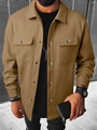 Men's loose khaki corduroy work jacket featuring lapel collar and double chest pockets - S / Khaki