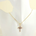 Detail of cross pendant with purple teardrop stones and 18K gold snake chain - Gold Snake Chain / Purple Zircon