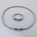 Conjunto de collar y pulsera de cabeza de león hip hop en acero inoxidable plateado - Collar + Pulsera / Conjunto de Joyas Color Acero