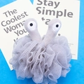 Grey mesh bath sponge with cute cartoon snail eyes and soft plush details - Grey Tentacles Big Eyes Shape