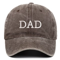 Detailed embroidery of white DAD lettering on vintage washed charcoal baseball cap - DAD Embroidery / Coffee