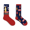 London themed crew socks with Big Ben and double-decker bus prints in navy and red - 1194-London