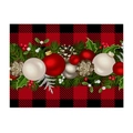 Christmas place mat with red and black buffalo plaid and festive floral wreath pattern - 32x21cm / CD105-7 Red Black Plaid Christmas Ball (Waterproof Polyester Linen)