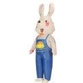 Adult inflatable white rabbit Easter costume with blue overalls and egg pattern - Blue Easter Egg Rabbit / One Size