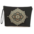 Neceser negro con diseño de mandala, cierre de cremallera y correa de mano en blanco - Estilo 1 - Negro Azul Marrón Mandala