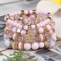 Böhmisches mehrlagiges Perlenarmband-Set mit rosa Kristallen und goldenem Schmetterling - Rosa