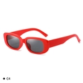 Retro rectangular sunglasses with a vibrant bright red frame and dark grey lenses - C2 Red Frame Grey Lens