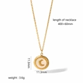 Detail view of 18k gold celestial moon pendant with shell inlay and product dimensions - Moon Round Style (TN3075)