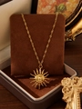 Detail of 18k gold plated sun pendant necklace with twisted chain in a premium gift box - Zhn2400 Gold