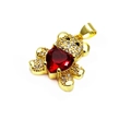Golden teddy bear pendant with red heart zircon and white sparkling crystal stones - Style B Red