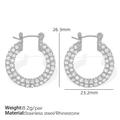 Silver stainless steel hoop earrings with sparkling rhinestones, 26.3mm high - EH527 Silver Color Rhinestone Earrings