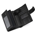 Three-fold black litchi grain leather wallet with coin pocket and multi-card slots - 6001 Style / Black Litchi Pattern