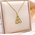 Golden Christmas tree pendant necklace with red and green zircons in a jewelry box - Colorful Christmas Tree / Gold