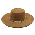 Bruine suède fedora met platte bovenkant en strass bloemenband, 45 graden weergave - M(56-59CM) / Khaki (Suèda)
