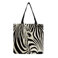 Close-up of zebra pattern print on canvas tote bag with black woven handles - Artistic B&W Zebra Print (hm2697)
