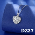 Macro detail of heart-shaped silver necklace pendant with central 2ct round zircon stone - Style DZ27 [3 Carat, No Chain]