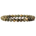 Green and orange natural stone bead bracelet with unique mottled texture on white background - Green Flower Stone