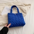 Royal blue tote bag with 3D heart quilting and gold metallic detail for women - Blue