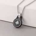Men's black compass pendant necklace with silver star and stainless steel box chain - Black and Silver Two-Tone Twisted Rope Octagonal Star Pendant (KN287525-AQ)