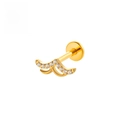 Golden G23 titanium labret stud with curved heart pineapple design and clear zircon stones - 1.2*6mm / Flower Gold