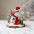 Miniature Christmas hedgehog and bird on wood base resin tabletop festive ornament - Hedgehog