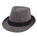 Brown plaid wool fedora hat for men with black ribbon trim and woven texture - 56-58cm / Mixed Color Coffee Rice White
