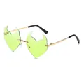 Frameless heart sunglasses with devil horns in light green and gold metal frame - Fluorescent Green