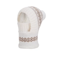 Cagoule tricotée beige d'hiver avec motif géométrique et doublure en polaire - Blanc