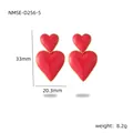 Boucles d'oreilles double cœur rouge en acier plaqué or 18K avec dimensions 33mm - Rouge