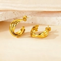Chic 18K gold plated multi-layer geometric hoop earrings on a textured stone base - 20mm (PJER372) / Gold