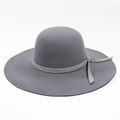 Elegant dark grey wide brim wool fedora hat with bow accent for autumn and winter - One Size(58cm) / Light Gray