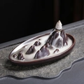 Ceramic backflow incense burner with mountain landscape design and smoke waterfall effect - Distant Mountain Incense Way
