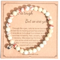 Pink zebra stone bead bracelet with silver heart charm on kraft message gift card - Imperial Stone With Card Style
