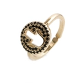 Golden Hamsa hand ring with black pave zircon stones in a minimalist open design - Adjustable Open / Black/Gold