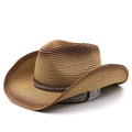 Dettaglio cappello da cowboy in paglia sfumata con cinturino in pelle e borchie metalliche - M(56-58cm) / Sfumato Marrone Cachi