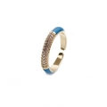 Adjustable gold ring with blue enamel and micro-paved zircons in a geometric design - Blue