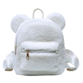 Mochila de felpa blanca con orejas de oso y cremalleras doradas para mujer - Blanco