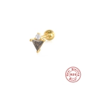 925 silver gold cartilage stud with triangle brown stone and screw ball back - Gold Ice Cream