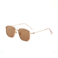 Fashionable classic slim metal frame double bridge sunglasses featuring premium brown lenses - Gold Frame Tea Lens