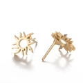 18K gold plated stainless steel sunburst stud earrings with geometric radiating design - Flame Sun Style (419) / Gold