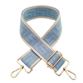 Detail of 5cm light blue woven bag strap with golden metal hooks and buckles - 8-Light Blue with Off-White Edge