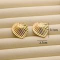 Golden heart-shaped titanium earrings with 18K plating and stylish radial stripe design - R200 Striped Heart / Gold