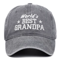 Vintage grey washed cotton baseball cap with World's Best Grandpa white embroidery - Adjustable / Gray