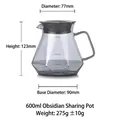 Carafe à café 600ml en verre gris obsidienne avec motif diamant et dimensions - Pot de Partage Diamant Obsidienne 600ml