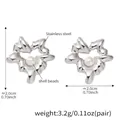 Minimalist stainless steel stud earrings with round white shell bead inlays - Wavy Heart Pearl Silver Color Stud Earrings