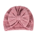 Bonnet turban rose en maille côtelée pour bébé avec un grand nœud décoratif - Taille unique / Vieux Rose