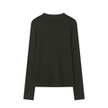 Detailed back view of dark slim fit knit sweater with high neck and seamless ribbed texture - S / Dark Green