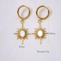 Detailed view of 14K gold starburst earrings with white shell inlay and size markers - Sunburst Oval Shell Style (XB2402007-7)