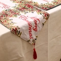 Camino de mesa navideño de lino con estampado festivo y borlas decorativas rojas - Modelo C-Rojo Blanco Merry Christmas Floral