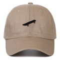 Detailed embroidery of a small skateboard on a premium khaki twill cotton baseball cap - Adjustable / Khaki